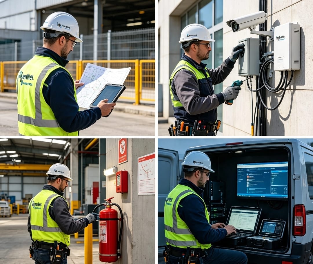 Ilustración de evaluación de riesgos y seguridad industrial
