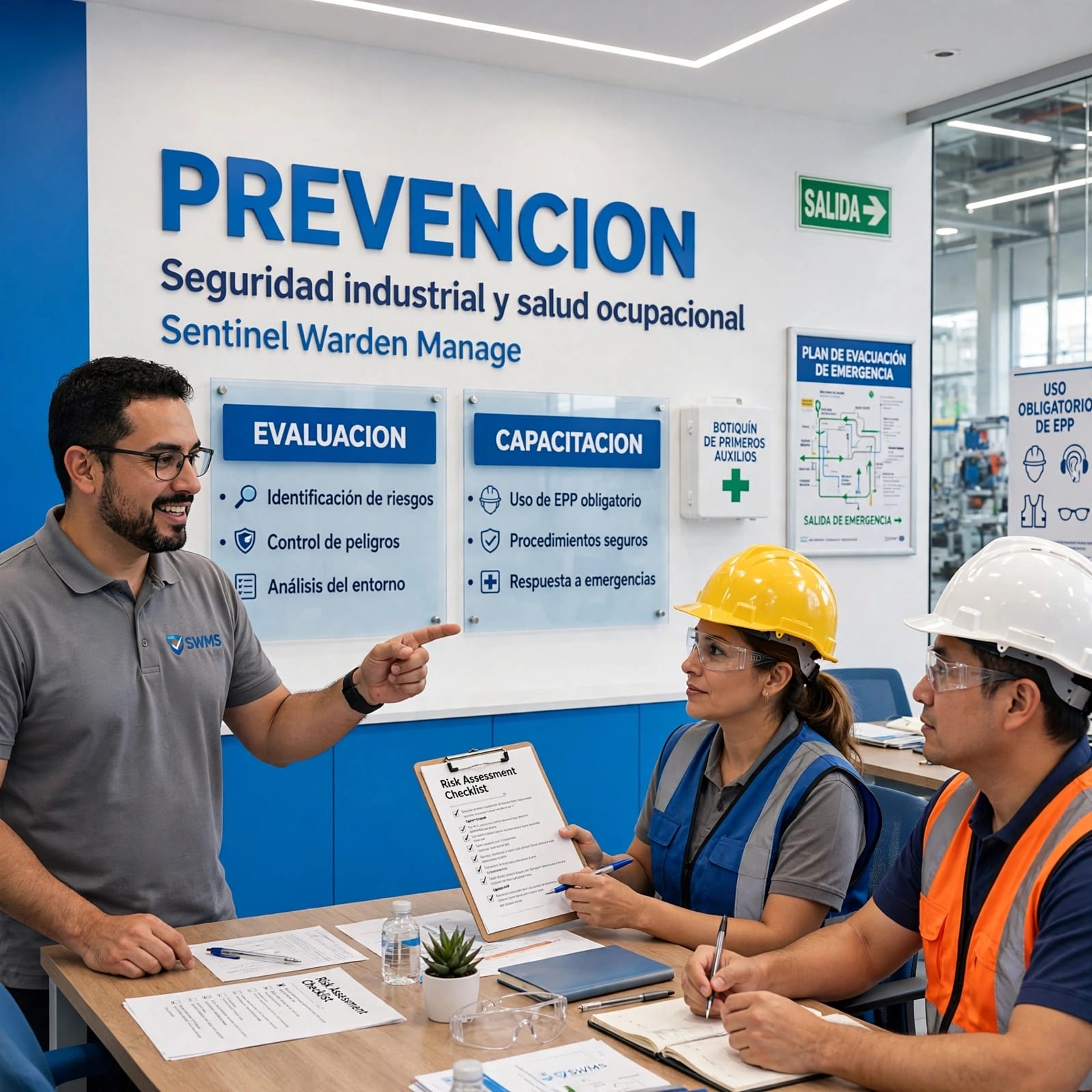 Ilustración de seguridad industrial y salud ocupacional